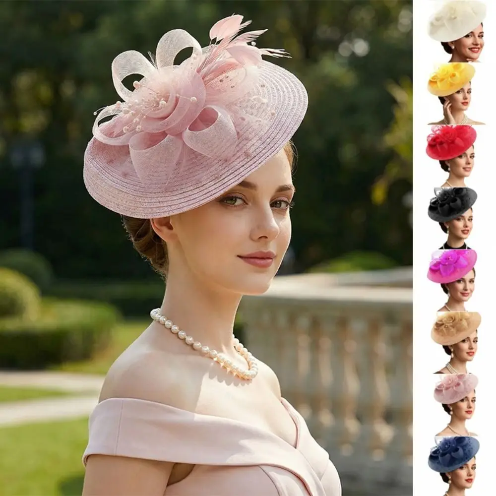 Top Hat Exquisite Mesh Feather Headband Sweet Elegant Vintage Fascinator Hat Formal Hat Bride Headdress Photography
