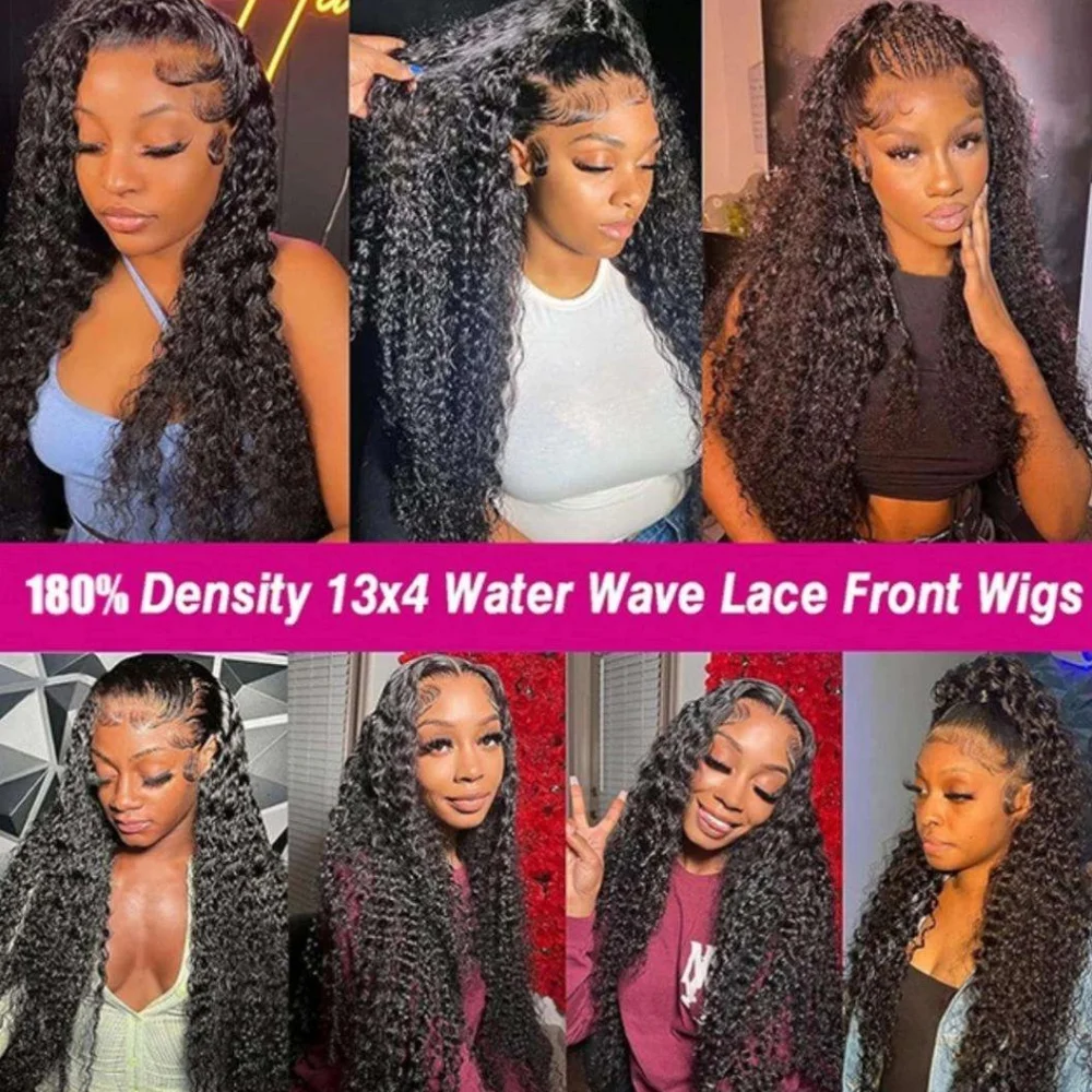 13x6 Lace Front Wigs 200% Density Lace Front Wig Pre Plucked Glueless Wigs Deep Wave Black Synthetic Lace Front Wig 13x4 HD Lace Frontal Wigs Natural Lace Closure Wigs for Black Women 26 Inch On Clear image 8