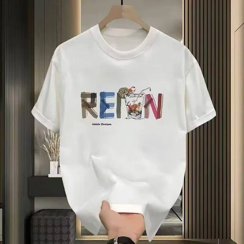 2026 Vintage Color Block Art Letter Cocktail Graphic T Shirt Men Women Oversized Crew Neck Print Street Casual Short Sleeve Tee