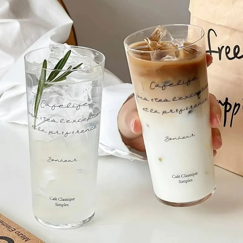 Simple Letter Juice Glasses Cups Highball Whiskey Glass Cups Japanese Style Ultra-thin Slanted Glass Cup Long Drink Colin Cup