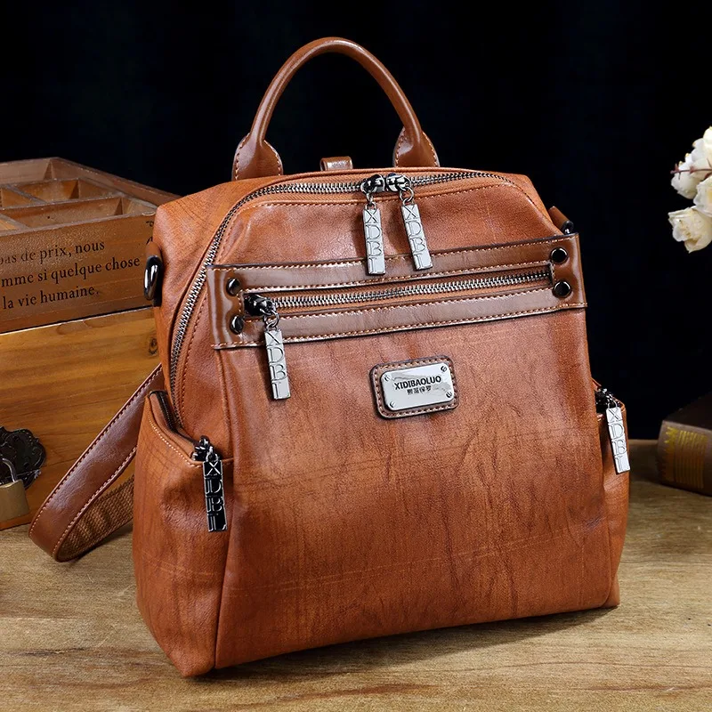

Nesitu Highend Lightweight Vintage Brown Black Blue PU Leather Women's Backpack Lady Girl Travel Shoulder Bag M1708