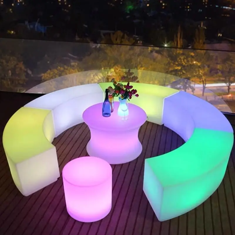 الإبداعية 16 ألوان تغيير Led الإضاءة منحني بار البراز في الهواء الطلق البلاستيك مقاعد الفناء قابلة للشحن ملهى ليلي الطعام الكراسي #6