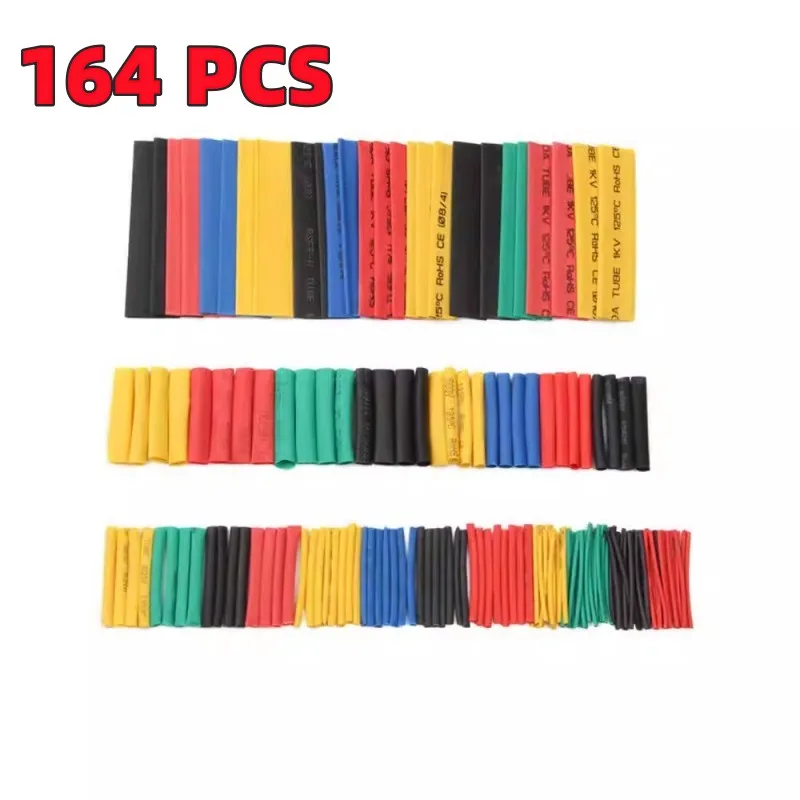 164 pièces/ensemble kit de tubes thermorétractables gaine d'isolation thermorétractable polyoléfine rétrécissement assorti therm