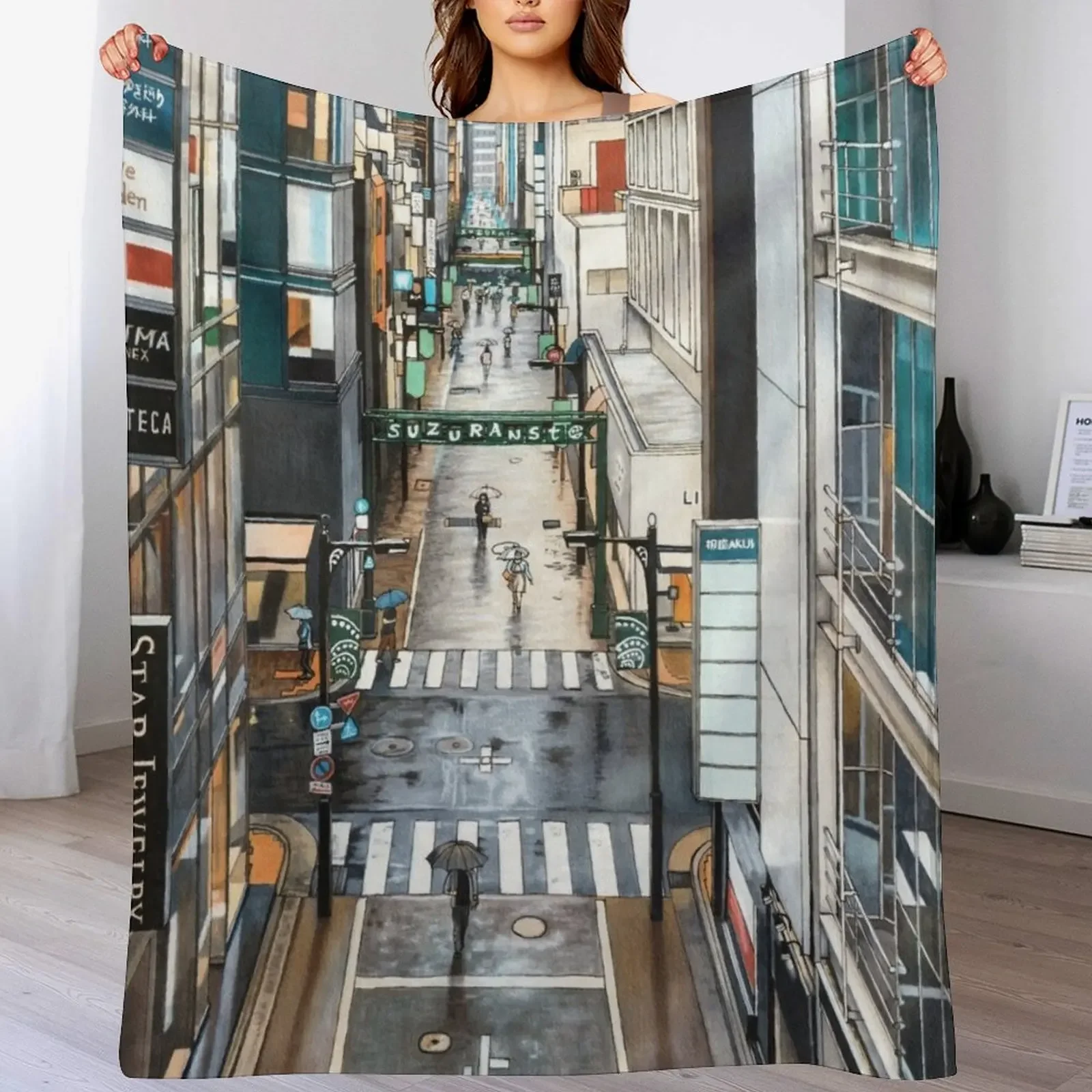 

A View of Ginza Throw Blanket Sofa Soft Big Thins Vintage Blankets