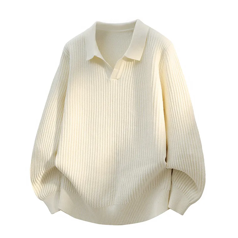 

Новый осенне-зимний мужской вязаный свитер для молодежи, повседневный, модный, однотонный, с отложным воротником, мягкий, свободного кроя, с длинными рукавами