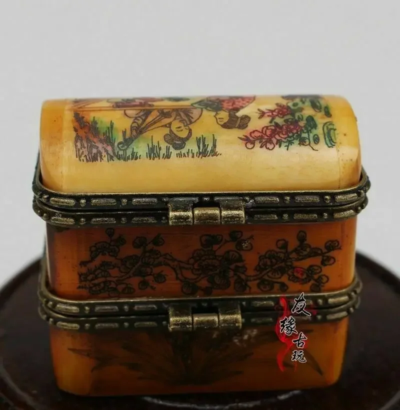 Rare Small Unique Vintage Antique Camel Bone Plum Trinket Jewelry Box   home decoration accessories  living room decoration