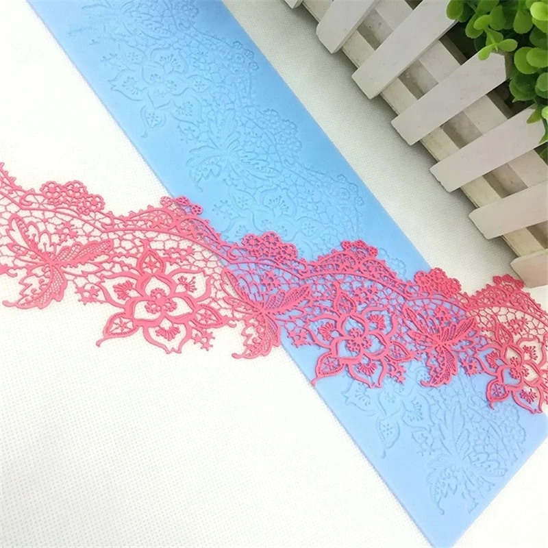 Aomily Lace Flower Wedding 40x9.5cm Cake Silicone Beautiful Flower Lace Fondant Mold Mousse Sugar Craft Icing Mat Pastry Tool