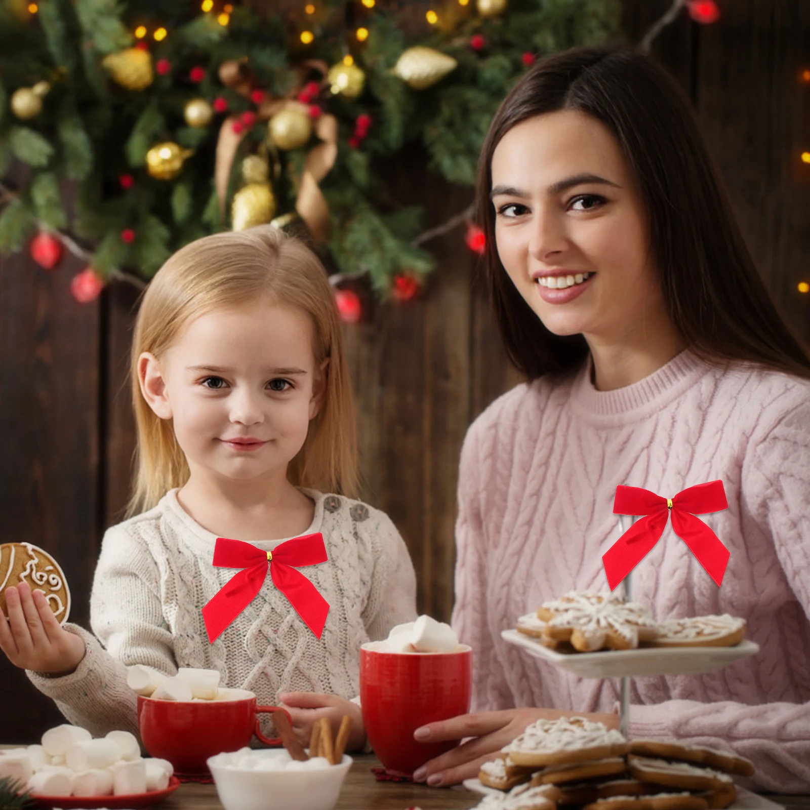 

24pcs Bows For Girls Hair Christmas Tree Decor Holiday Crafts Garland Red Mini Bow Accessories Small Party Decorations