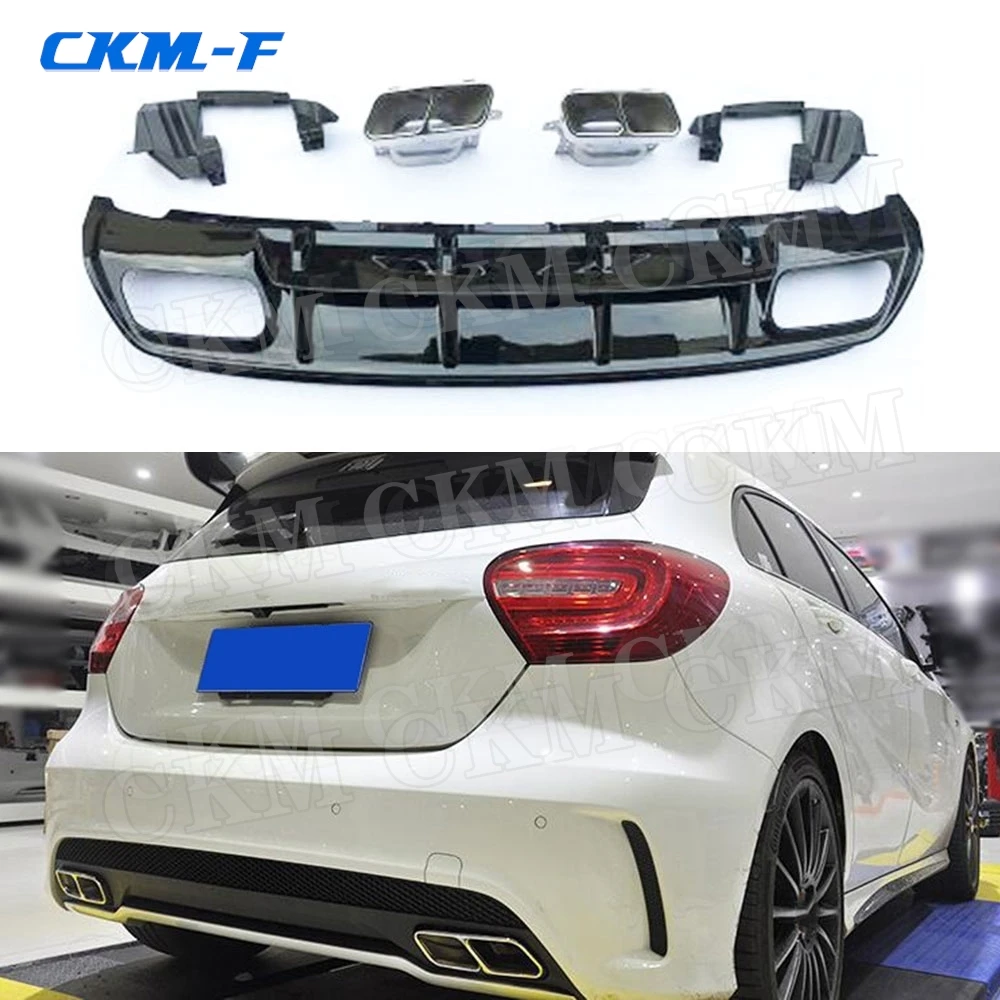 

ABS Material Rear Bumper Lip Diffuser with Exhaust Tips 4 Outlet for Mercedes Benz W176 A45 AMG 2013-2019 Back Bumper Plate