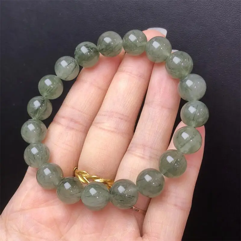 

10MM Natural Green Hair Quartz Bead Bracelet Fashion Energy Stone Reiki Healing Crystal Strand Fengshui Holiday Gift 1PCS
