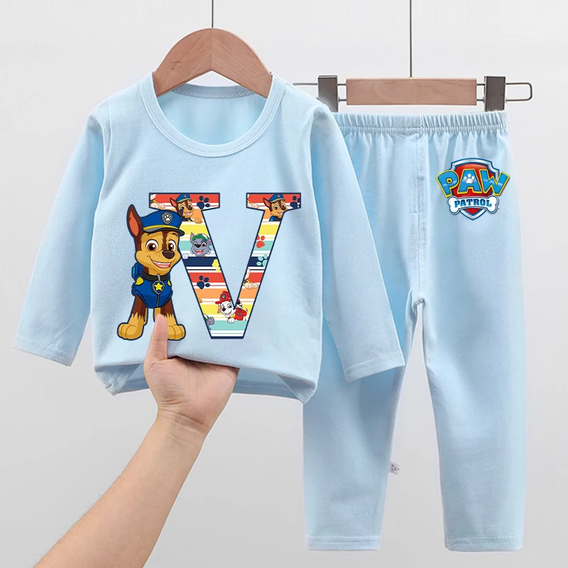 Nouveau pyjama Paw Patrol pour enfants, dessin animé lettre A-Z imprimé pyjamas garçons hiver chaud vêtements de détente automne vêtements pour enfants