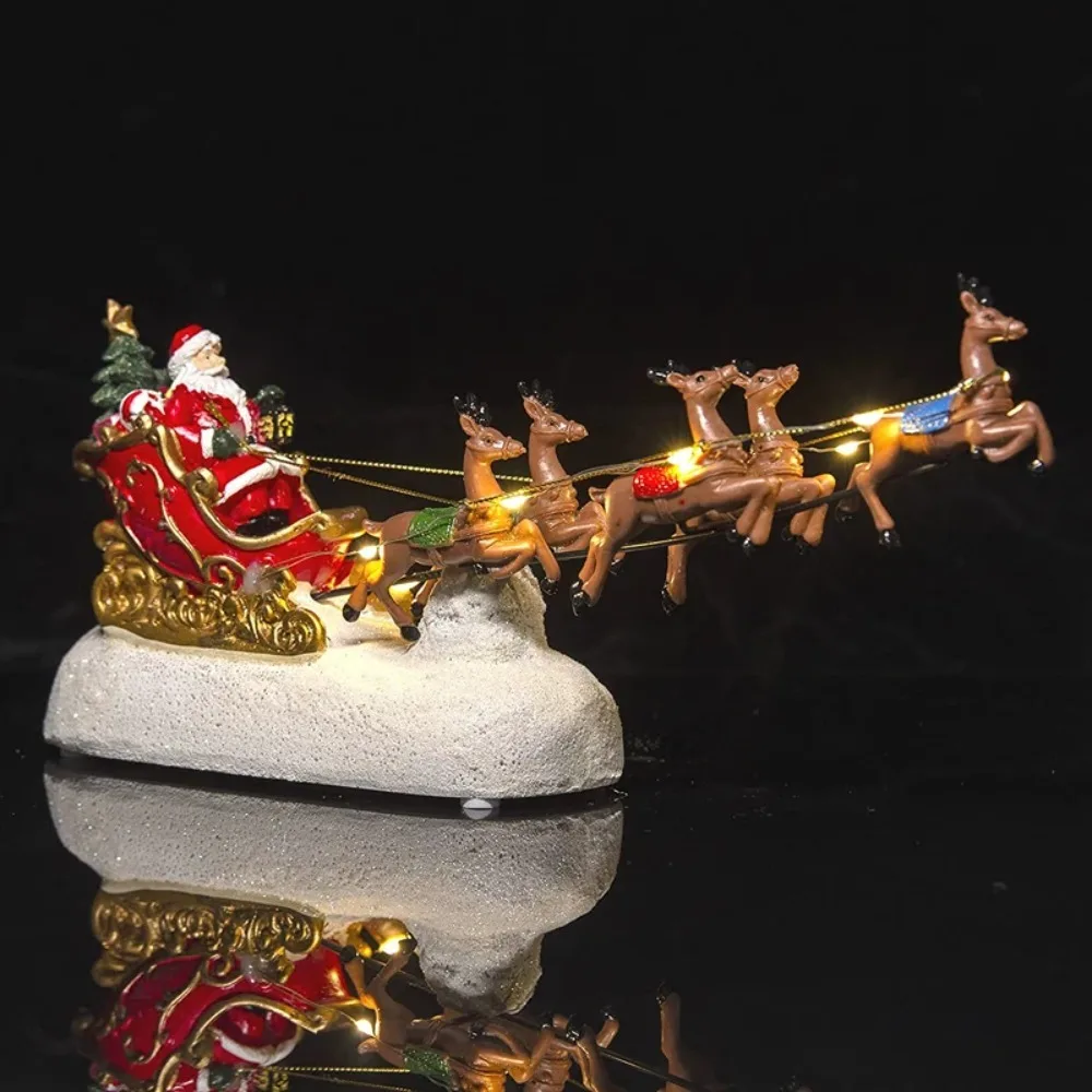 Christmas Village Decoration Santa Sleigh & Reindeer Collectible Figurine Pre-lit Musical Indoor Holiday Displays Ornaments Gift