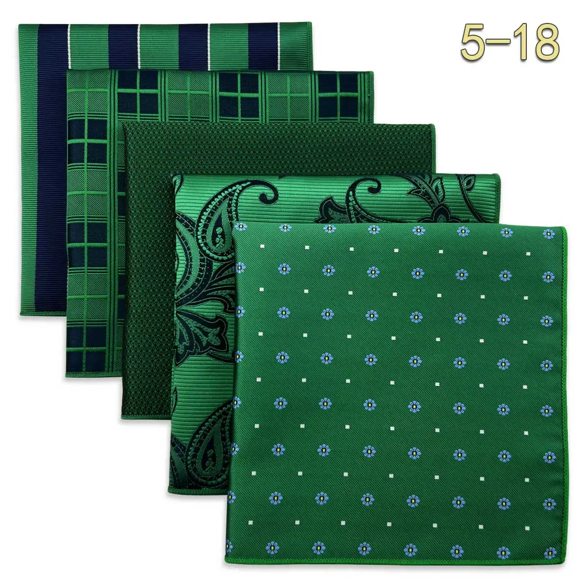 5 PCS Men's Pocket Square Set, Assorted Handkerchief Styles