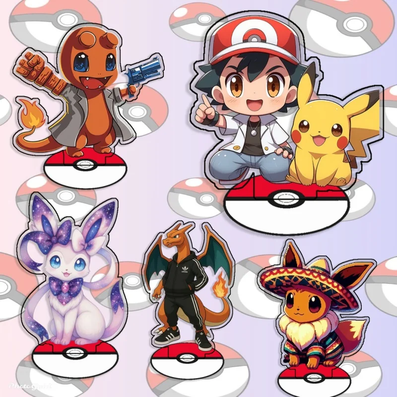 Figurines en acrylique recyclé pour Pokémon Charmander, Sylveon, Eevee, Qikachu, décoration de bureau, créativité décorative, cadeau mignon, 15 cm