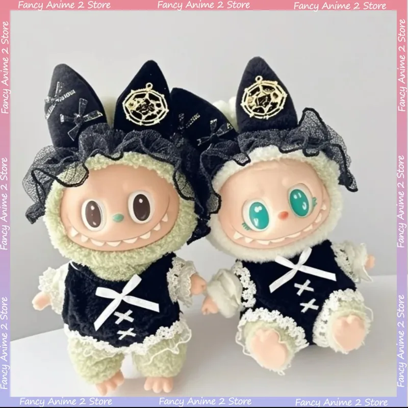 

Модная одежда с черным кроликом для девочек 17 см, мини-плюшевые куклы Labubu, кружево с бантом, платье для косплея, забавные куклы, аксессуары, подарки
