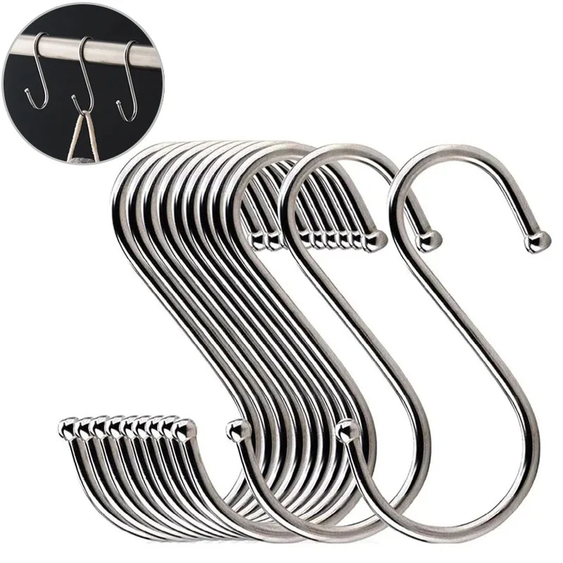 Stainless Steel S Hooks with Sharp Tip Utensil Meat Clothes Hanger Hanging Hooks for Butcher Shop Kitchen Baking Tools