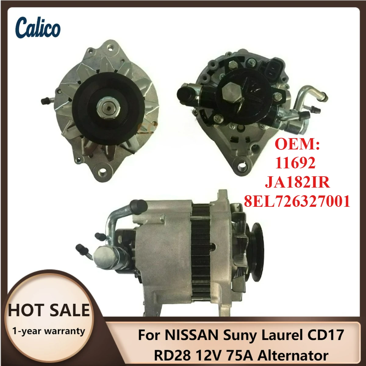 

Factory Direct Sales Are Suitable for NISSAN Suny Laurel CD17 RD28 12V 75A Alternator 11692 JA182IR 8EL726327001