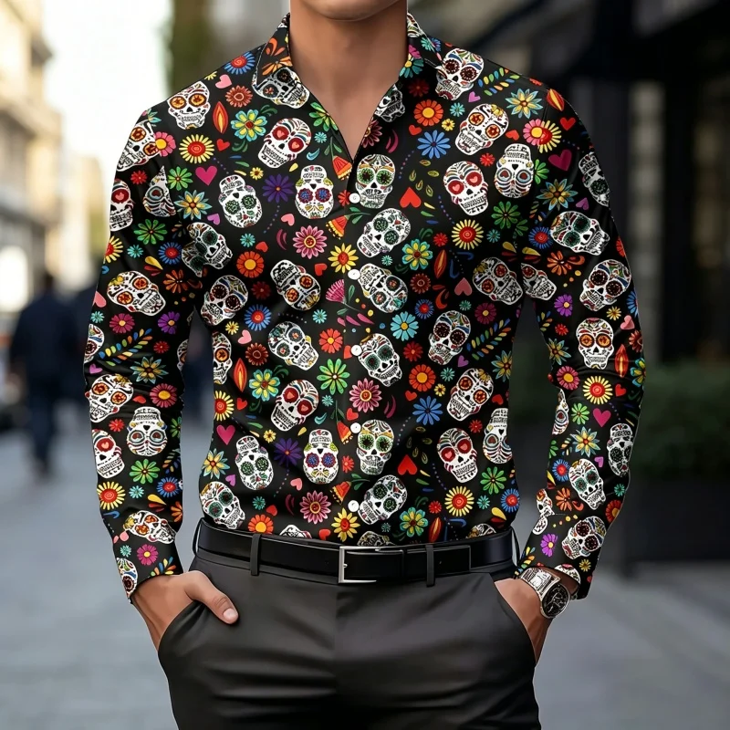 2026 new men's shirt fashion printed shirt light luxury retro pattern slim fit long sleeved men's business casual fashion top view 6