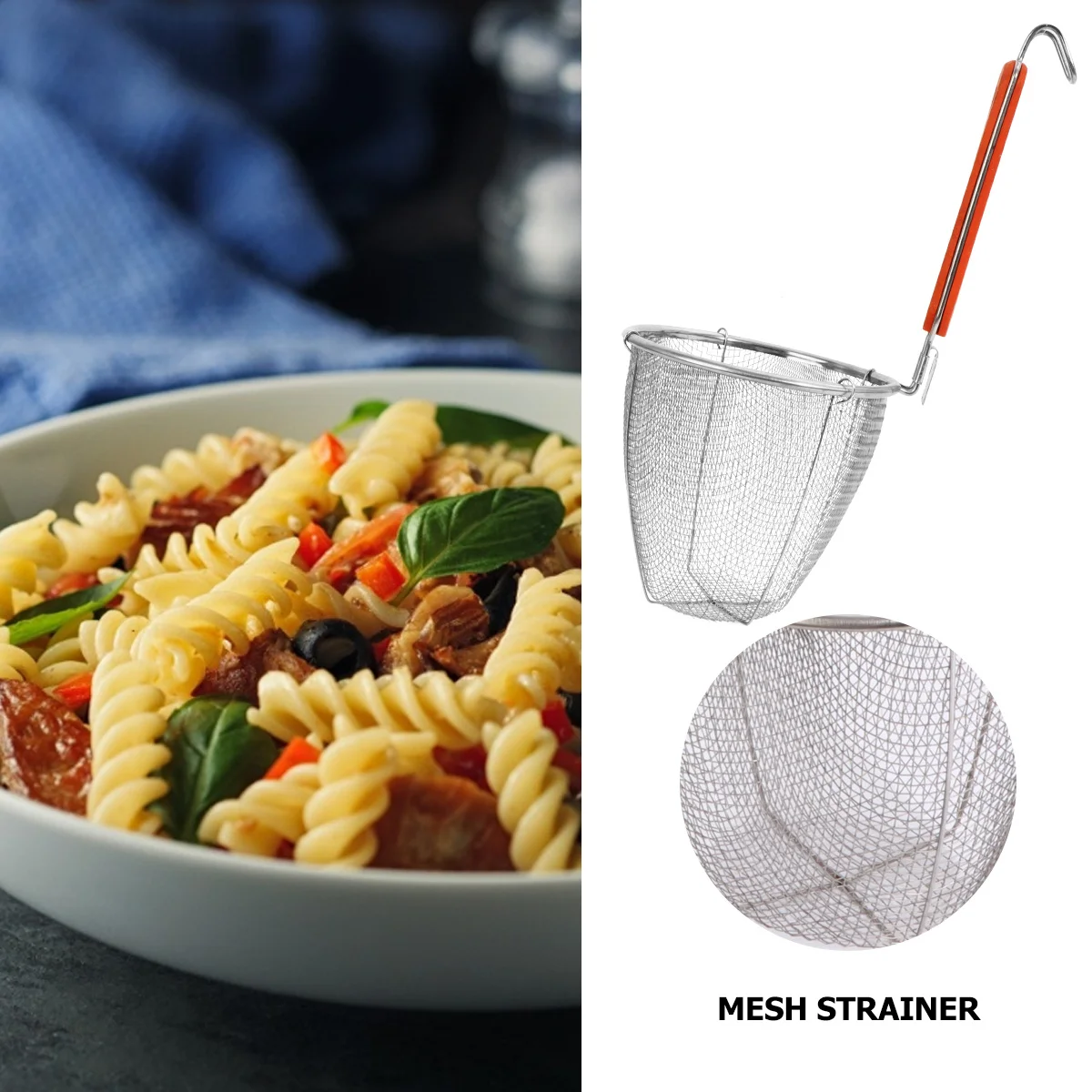 

2Pcs Stainless Steel Strainer Basket Long Handle Multi-Functional Cooking Frying Oil Splatter Guard Kitchen Colander Noodle