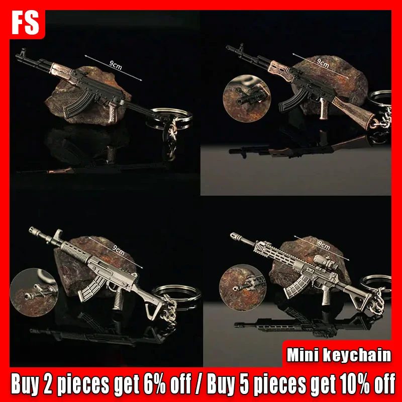 

PlayerUnknown Guns Series 9cm AKS-47 Mini Ak47 Metal QBZ03-A Guns Model QBU-191 Weapon Safety Pocket Pendants Bag Accessory Toy