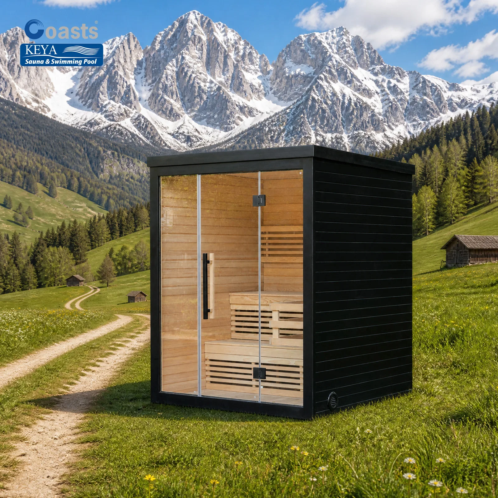 Smart WiFi Controlled Hemlock Sauna ETL Certified Rectangular Design For High End Lakeside Residential Wellness Pod