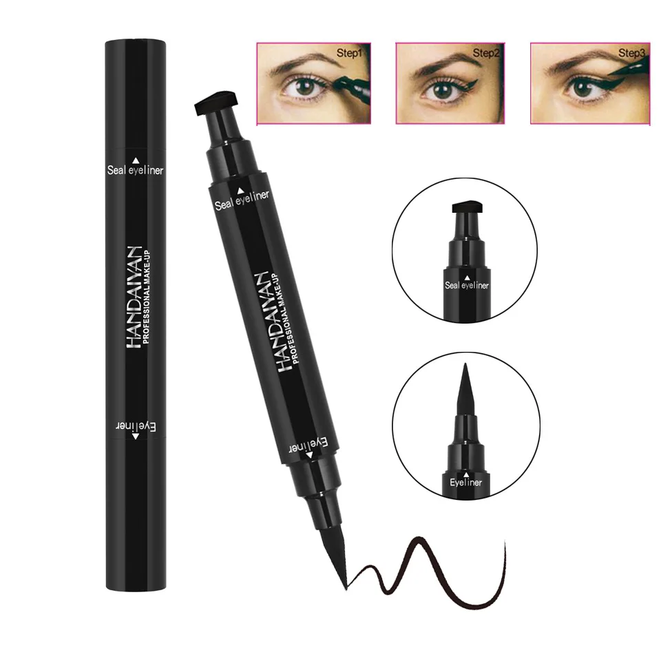 2 pezzi Eyeliner a doppia estremità Matita eyeliner nera impermeabile 2 in 1 Trucco Cosmetici di bellezza Strumenti per il trucco di eyeliner a lunga durata