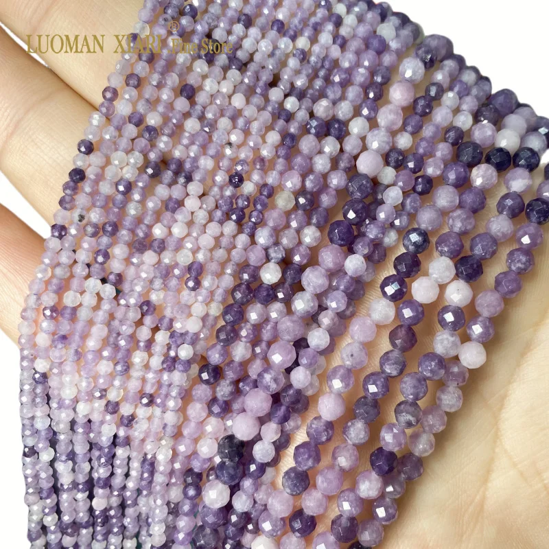 

2 3 4MM Real Natural Purple Faceted Lepidolite Round Gemstoem Beads For Jewelry Making DIY Bracelet Earrings Charms 15''