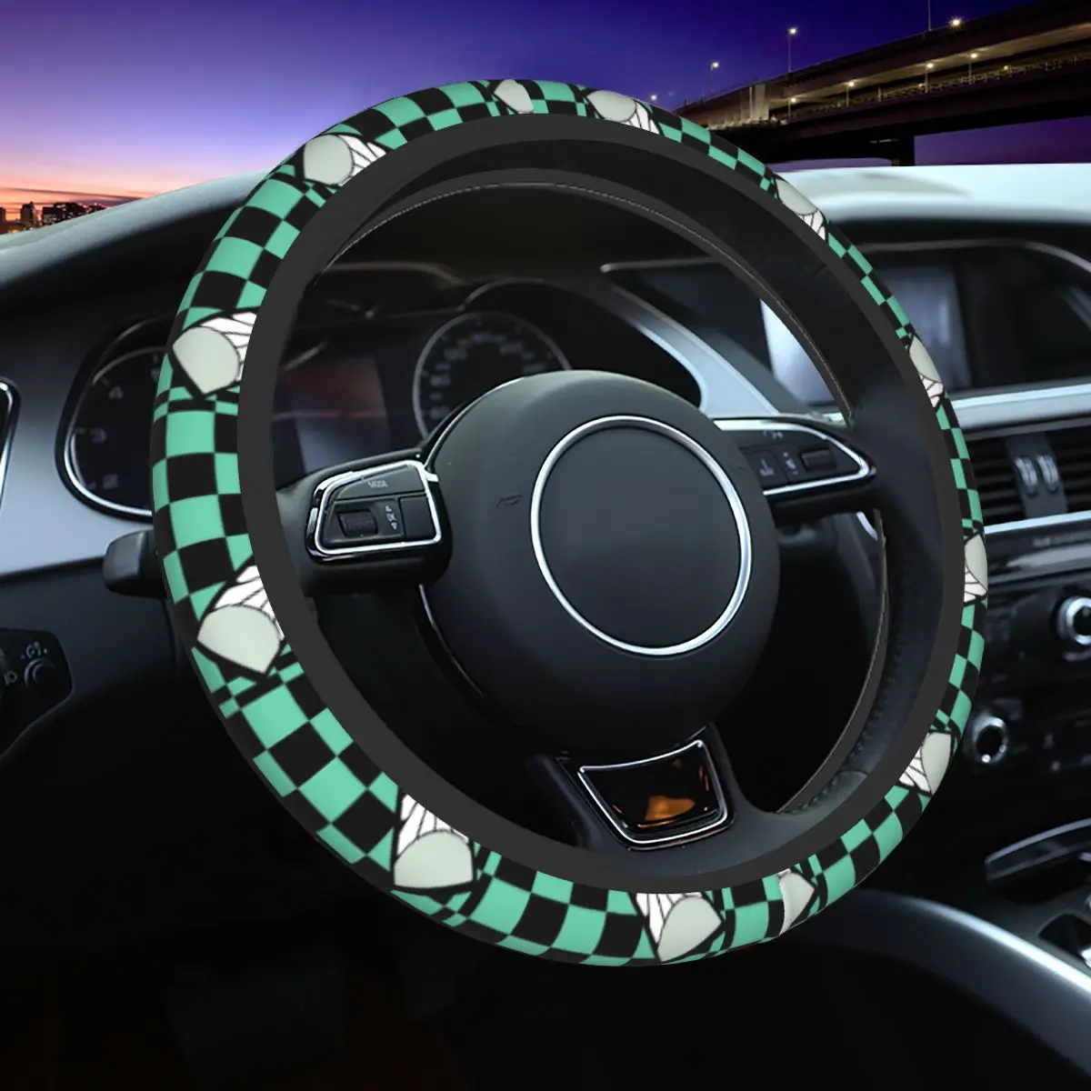 Tanjiro Kamado Car Steering Wheel Cover 38cm Elastic Slayers Print K-Kimetsu Anime Elastische Car-styling Car Accessories