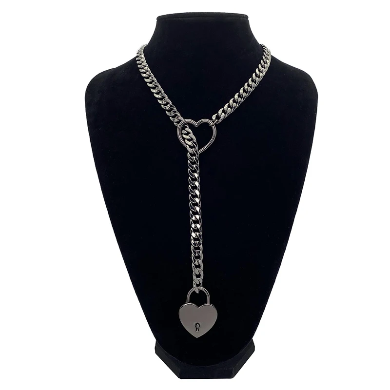 Collana con catena a Slip da donna di moda collana lunga cubana con O-Ring a forma di cuore regolabile con nucleo di blocco a forma di cuore con chiave 2024 nuovo