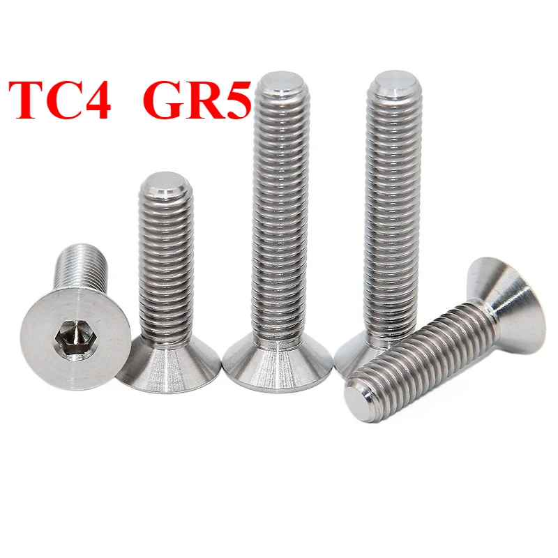 M2 M2.5 M3 M4 Métrico X 4 5 6 8 10 12 14 15 16 18 20 Mm TC4 GR5 Tornillos de aleación de titanio Cabeza plana avellanada Hex Scoket