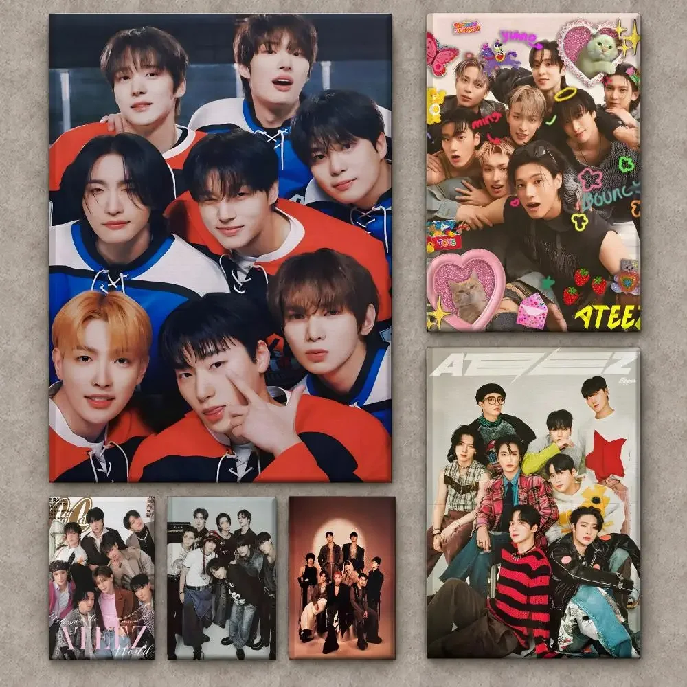 Korea Kpop Band A-ATEEZ Painting Calligraphy Framed Canvas Wall Art Gallery Wrapped Ready to Hang Living Room Bedroom Home Decor