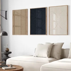 Modern Neutral Abstract Poster Wall Art Set of 3 Simple Line Print Posters Beige Minimalist Wall Art Decor for Living Room