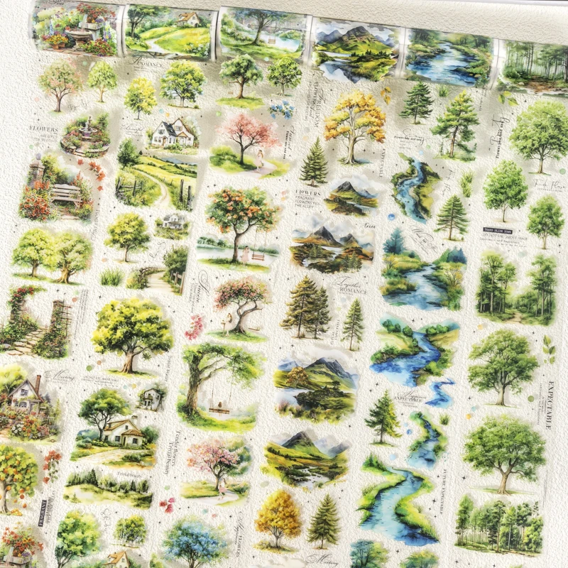 6แพ็ค/ล็อตภูมิทัศน์ของต้นไม้ชุดน่ารักน่ารักRetroตกแต่งเทปPET