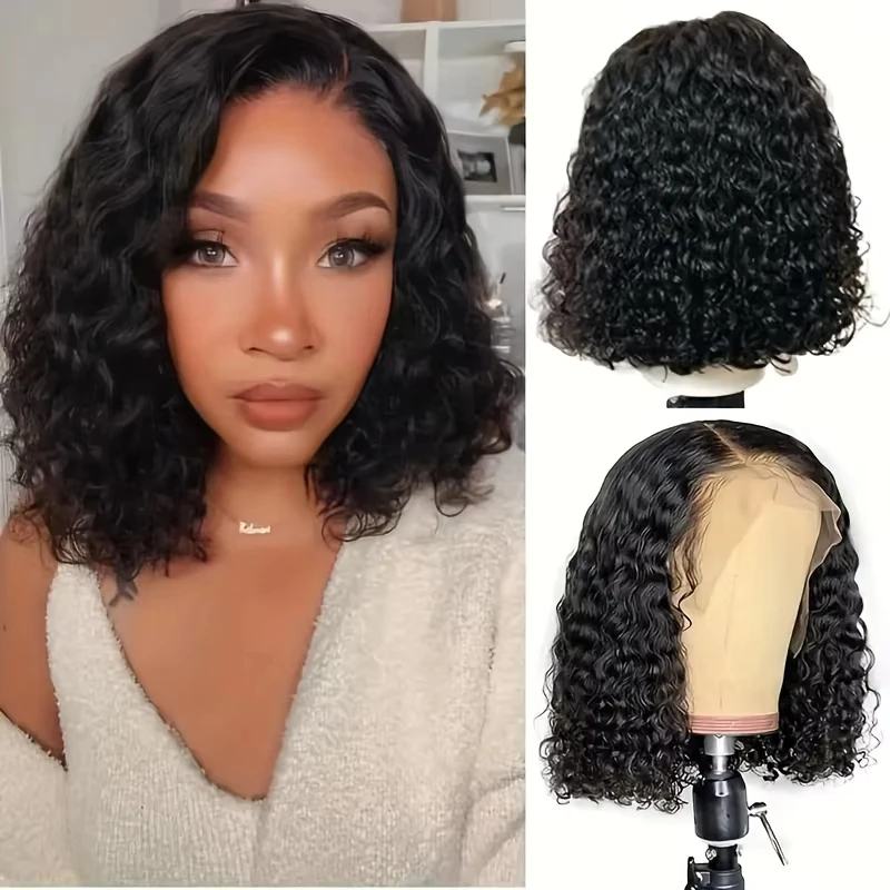 

180% Transparent Short Bob Deep Wave 13x4 Lace Frontal Human Hair Wigs Water Wavy Lace Frontal Bob Brazilian Human Hair Wig