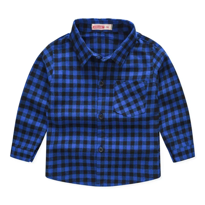 Autumn Children Boy Cotton Clothes Baby Vintage Blue Black Plaid Shirts Kid Single Breasted Lapel Long Sleeve Top Party Outfits