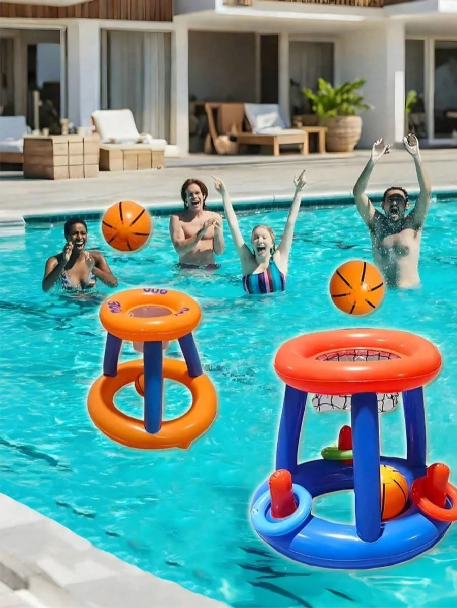 1 ensemble de basket-ball de piscine gonflable, jeux de piscine, ensemble de cerceaux de basket-ball gonflables pour fête d'été, basket-ball aquatique interactif