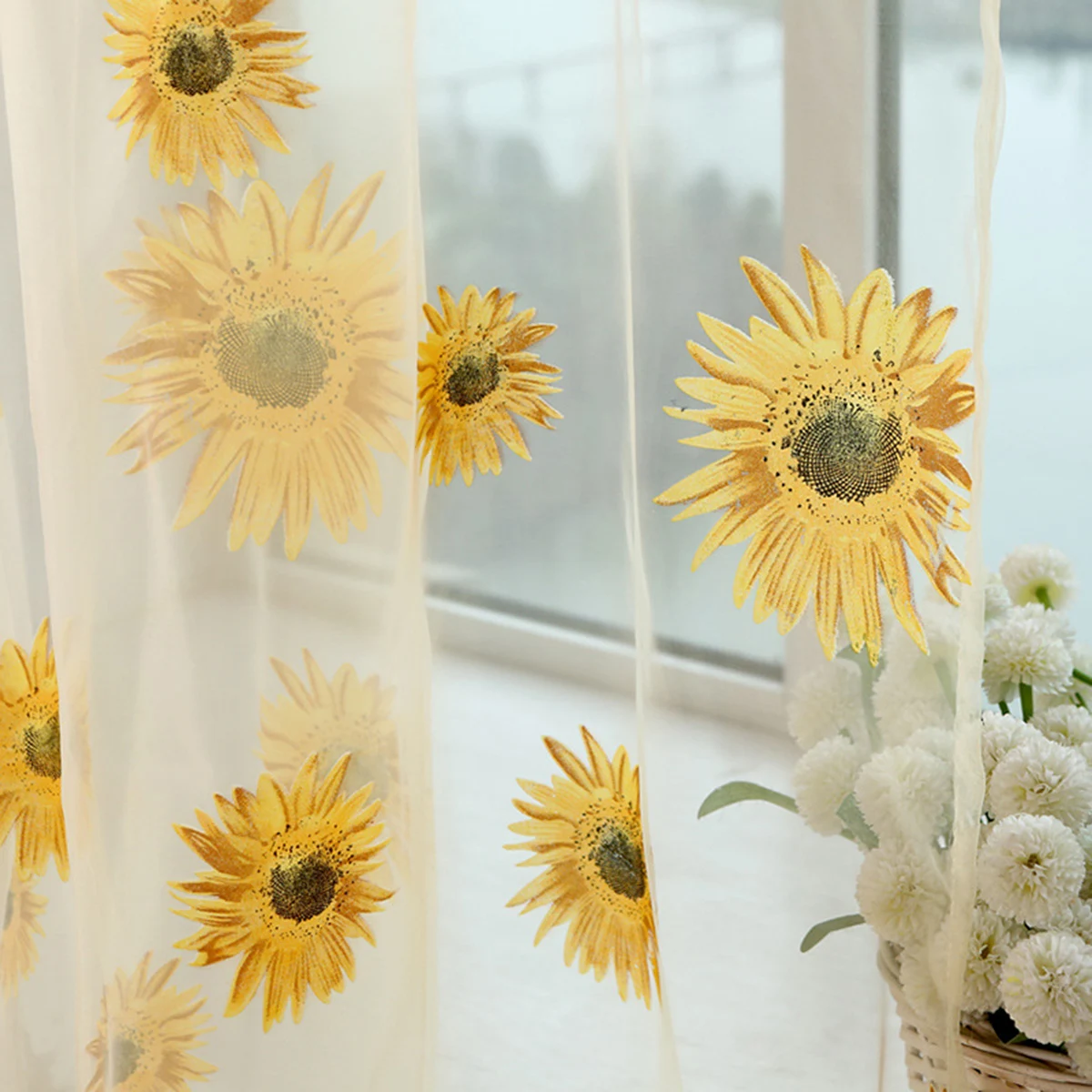 

Elegant Floral Print Window Sheer Drape Luxurious Window Curtain Soft Window Tulle for Atmosphere