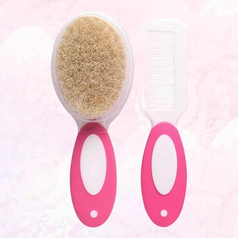 

2Pcs Pink Baby Hair Kit Newborn Care Brush and Comb Head Massager Natural Material Scalp Protection