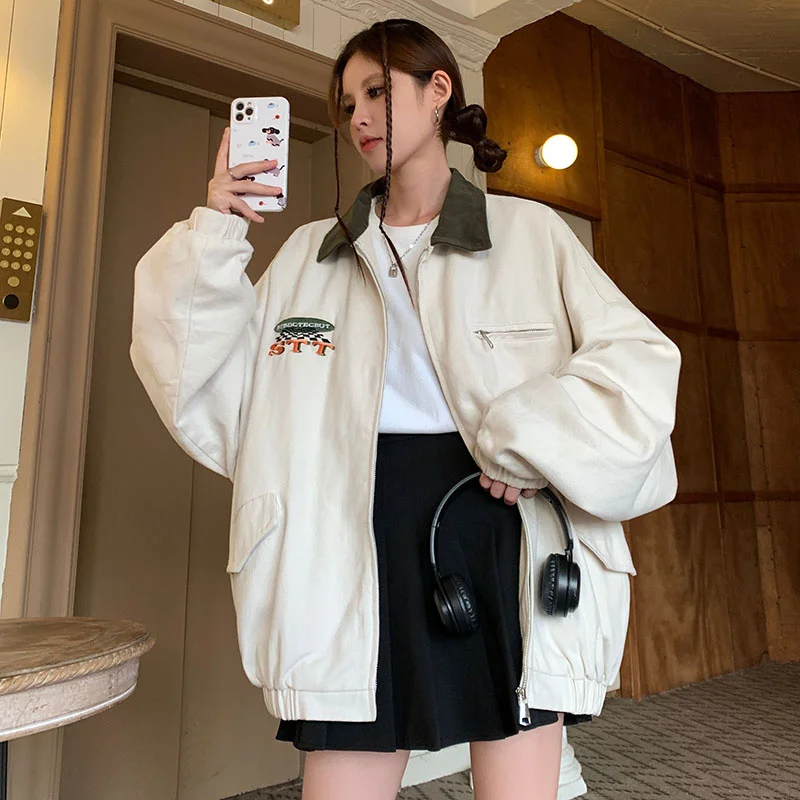 

Baseball Jackets Light Blue Womens Autumn Crop Softshell Boyfriend Decorated Heavy-Duty Comfy Short Bright Cargo Streetwear Chic