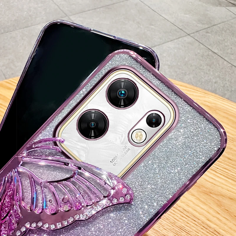 Casing ponsel Infinix Zero 30 4G, pelindung belakang ponsel gradien berkilau kupu-kupu pasir isap Infinix Zero 30 4G