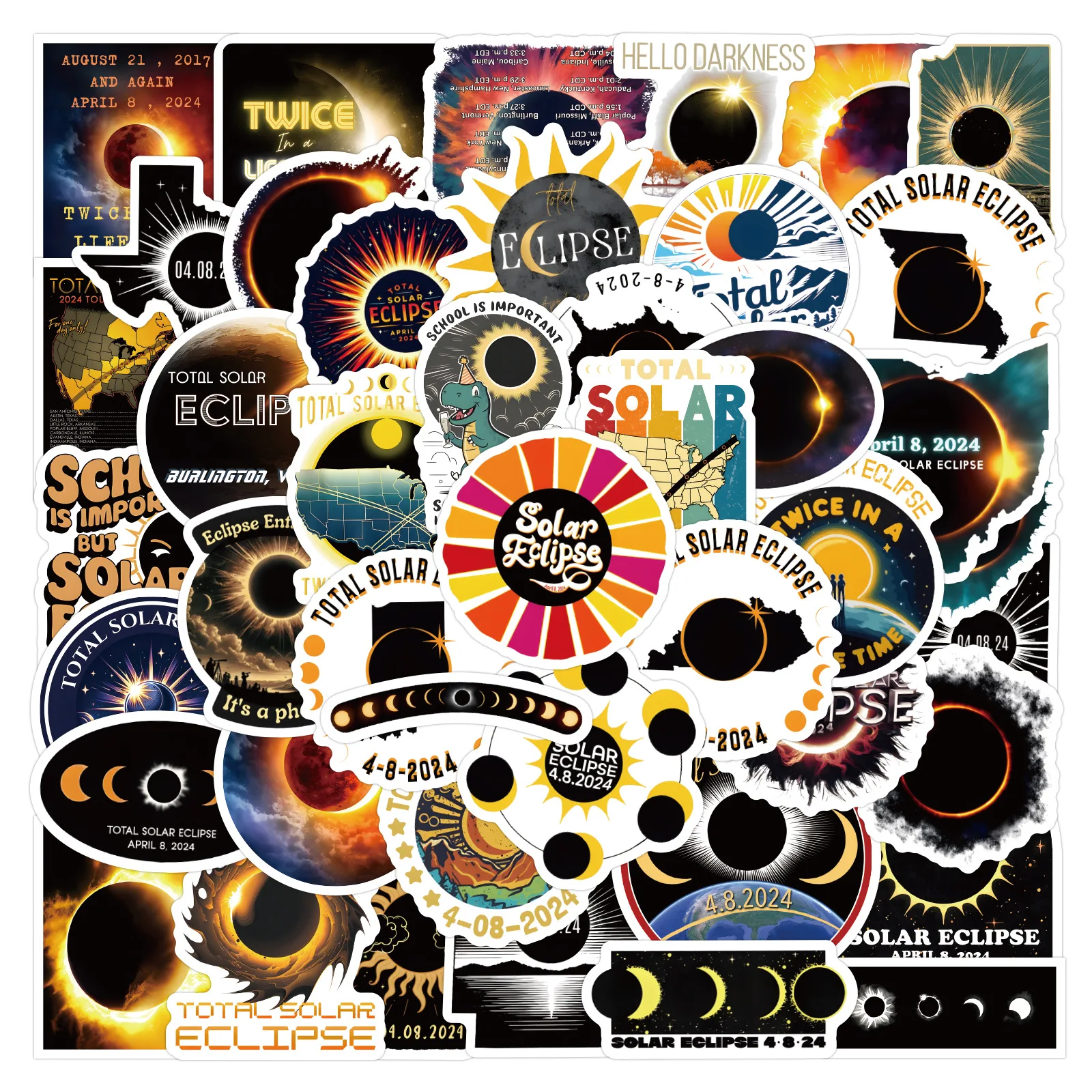 55PCS Cartoon Solar Eclipse Creative Sticker Decorative Suitcase Water Cup Computer Waterproof