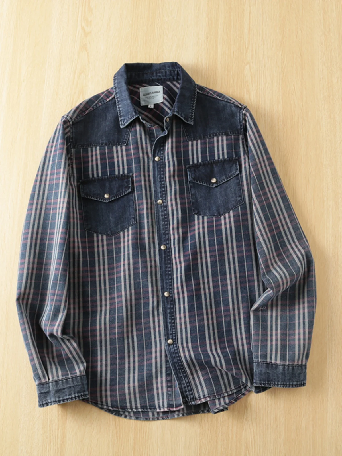 

American Sle Vintage Patchwork Luxury Heavyweight Denim irt Jaet Worn Look Spring Travel Long Sve Collar Busin Ca...