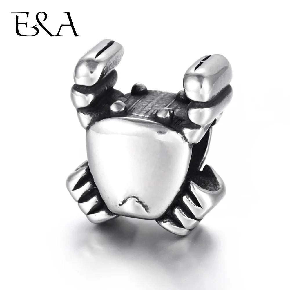 Stainless Steel European Beads Crab 5mm Hole Blacken Metal Bead Animal Charms for Bracelet DIY Jewelry Making Findings