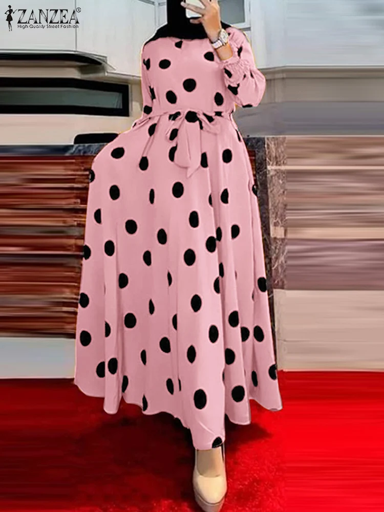 Autumn ZANZEA 2023 Women Dress Polka Dot Print Long Maxi Dress Party Casual Long Sleeve O Neck High Waist Dresses Vestidos