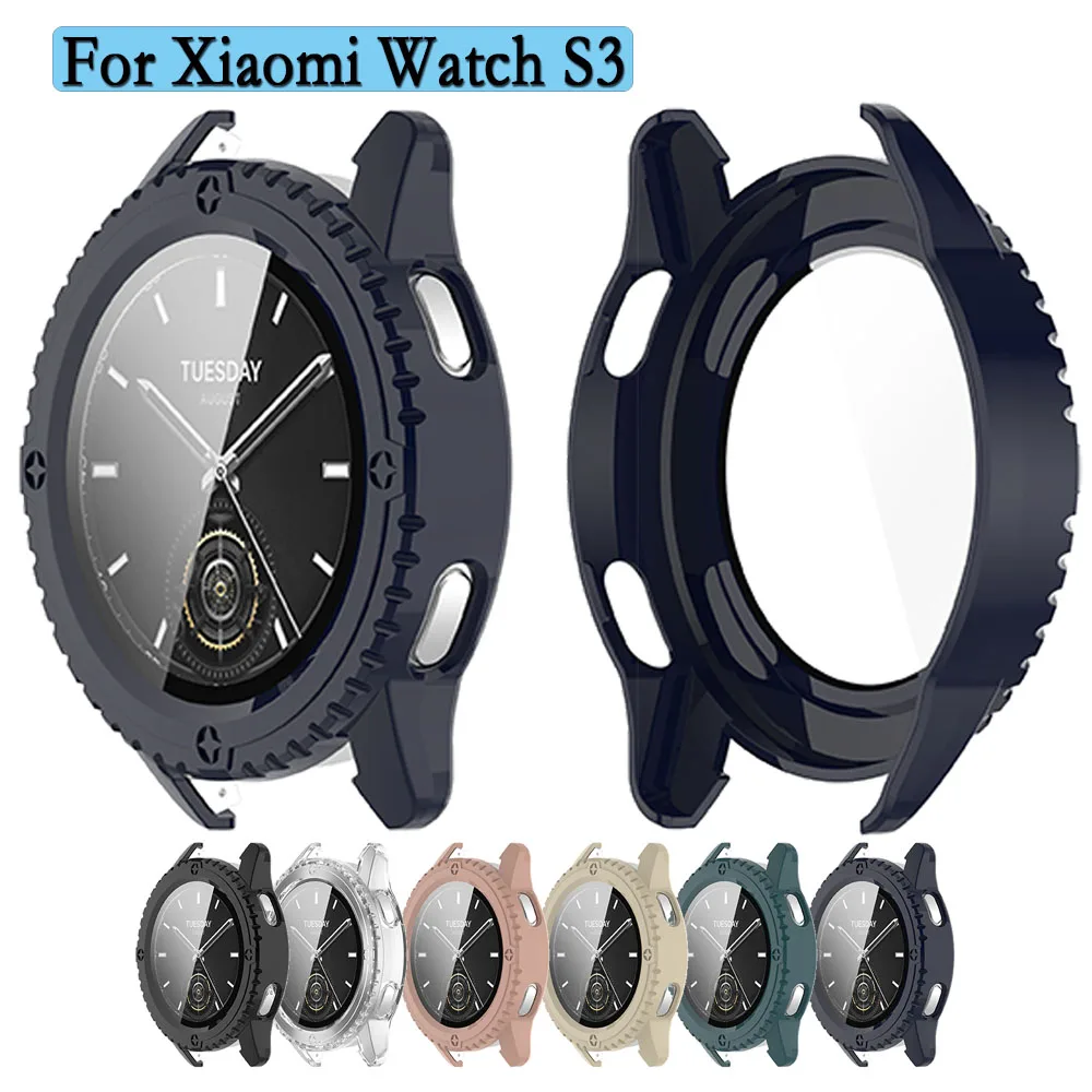 2 In 1 Case For Xiaomi Watch S3 Full Coverage Bumper PC Hard Case Cover With High-quality Tempered Glass Screen Protector