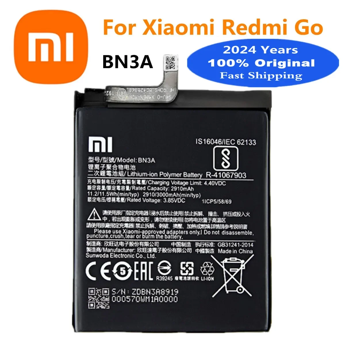 

2024 Years Xiao mi 100% Original Phone Battery BN3A For Xiaomi Hongmi Redmi Go RedmiGo 3000mAh Replacement Battery Bateria