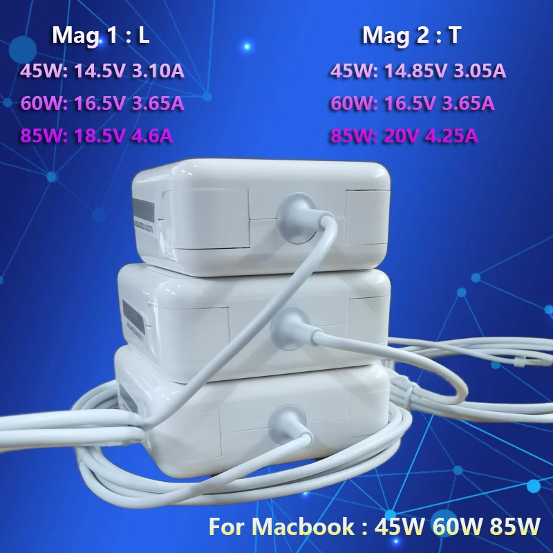 Novo para macbook air pro carregador 45w 60 85w mag * 2 1 adaptador de alimentação magnética compatível com a1466 a1278 a1502 a1398 a1286 a1465