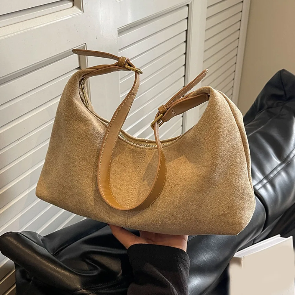 

Casual Handbag Suede Shoulder Bag Large Capacity Fashion Ladies Crossbody Bag Korean Style Solid Color Hobo Bag Streetwear