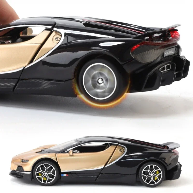 Supercar Tourbillon Bugatti 1:32, modelo de coche de aleación con sonido y luz de alta simulación, coche fundido a presión, juguete para regalo para niños