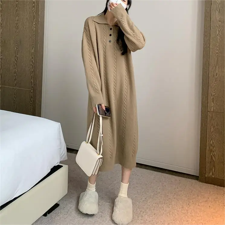 Autumn Winter Women Sweater Dress Casual Loose Fashion Women Knitted Dress